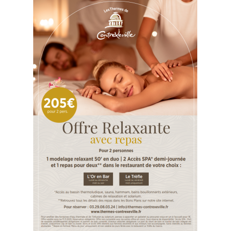 Contrex demi-journée spa relaxante  repas L'Or en Bar - 2 pers.